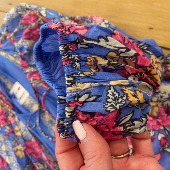 Free People Women’s Elena Floral Flowy Cotton Blue Pink Yellow Blouse NEW  XL - Picture 8 of 13